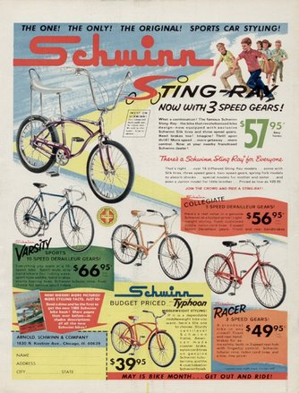 This image features a retro/vintage magazine showcasing different bikes and their prices.